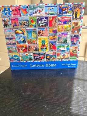 Letters Home 500-Piece Jigsaw Puzzle - Colorful Stamp Collage